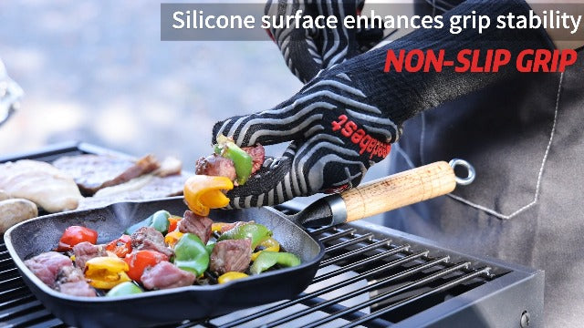 Hot BBQ Gloves Heat Resistant Kitchen Oven Mitts Professional Long Heat Resistant Cooking Gloves for Grill,Grilling,Smoker,Barbeque,13.5 inch-Gray Gray One Size Fits Most