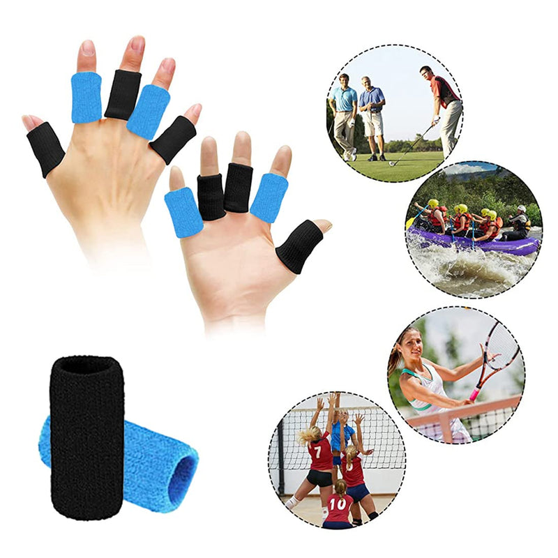 ELANE 40 PCS Finger Splint Finger Holster Thumb Brace Support Elastic Sleeves for Finger Support,Knuckle black+skyblue