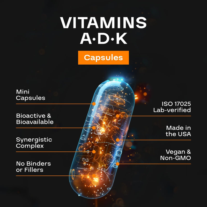 High Absorption ADK Vitamin Supplement - Vegan Vitamin D3 K2 MK7 & A for Calcium Regulation plus Bone Heart Thyroid & Immune Support - Vitamin ADK with 5000IU D3 Non GMO & Gluten Free (2 Months) 60 Count (Pack of 1)