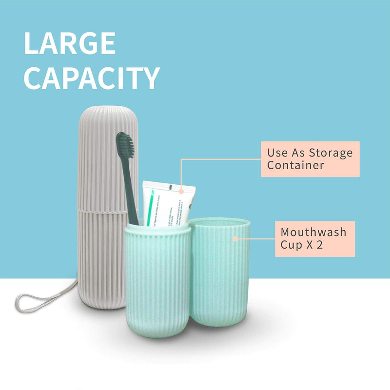 Sunenlyst 2Pcs Travel Toothbrush Holder, Portable Toothbrush Cup Case Long 7.7 inch for Traveling, Camping, Business Trip and School, Multifuction Toothbrushes Toothpaste Set Green and Grey - BeesActive Australia