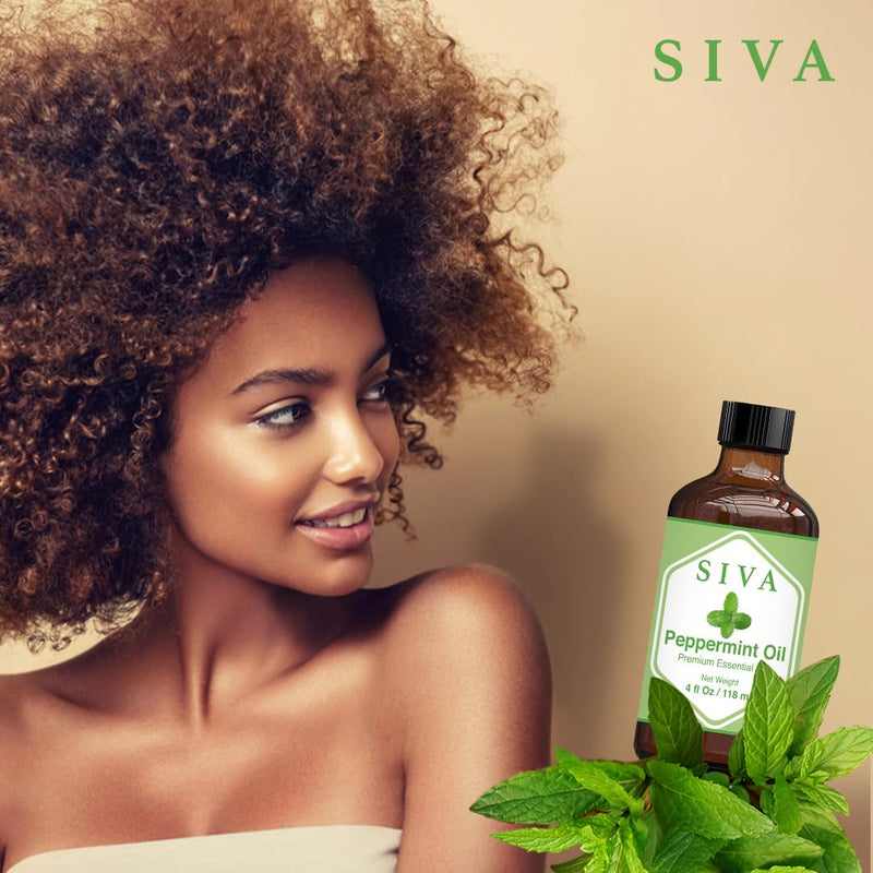 SIVA Peppermint Essential Oil 4oz (118 ml) Premium Essential Oil With Dropper For Diffuser, Aromatherapy, Hair Care, Scalp Massage & Skin Care - BeesActive Australia