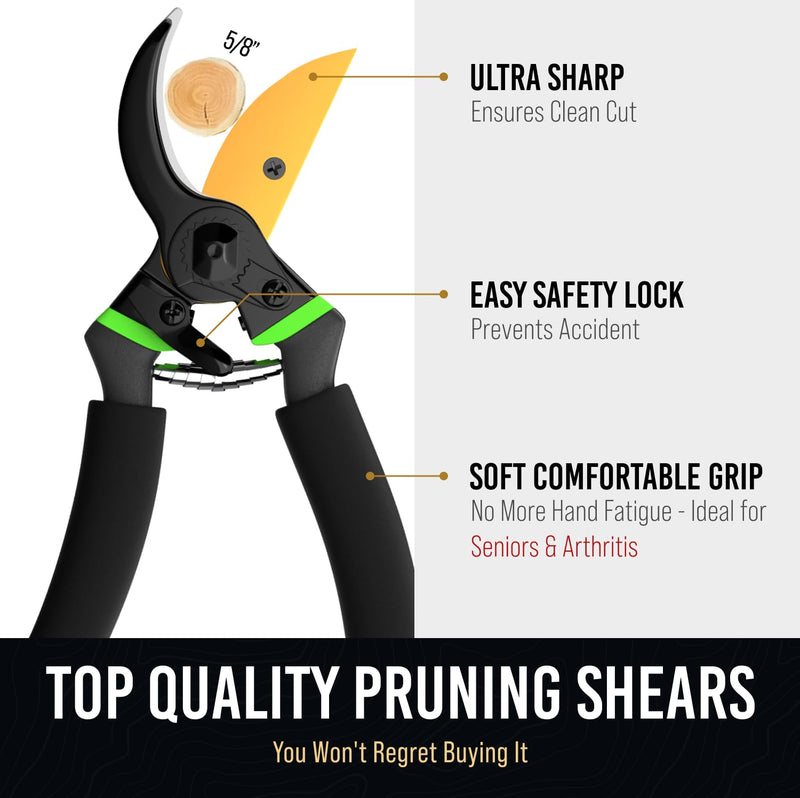GrowIt 8.5" Professional Titanium Bypass Pruning Shears (T13)- Super Sharp Premium Garden Shears, Pruning Shears For Gardening, Garden Hedge Clippers Handheld Pruners - Garden Scissors Heavy Duty Tool Heavy Duty Pruner - BeesActive Australia