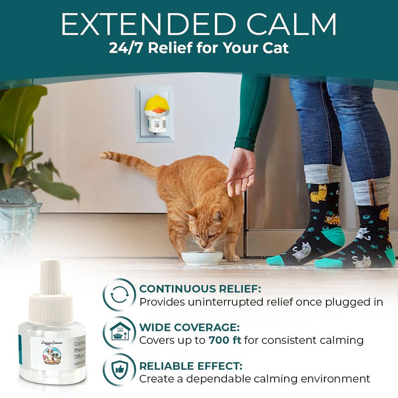 Cat Calming Diffuser for Stress Relief - Natural Cat Deterrent Spray to Reduce Stress, Spraying & Aggressive Behavior - Easy-to-Use Cat Diffuser Calming Solution for a Peaceful Home. 60 Day Supply 1 Diffuser +2 48ml Refills - PawsPlanet Australia