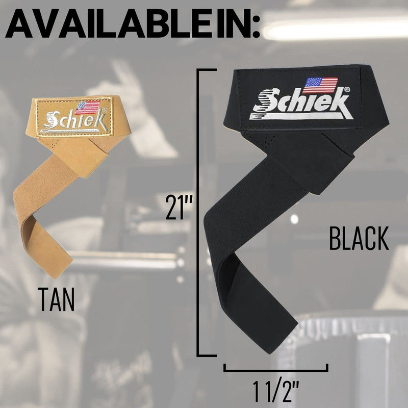 Schiek Sports Model 1000LLS Leather Weight Lifting Straps Black