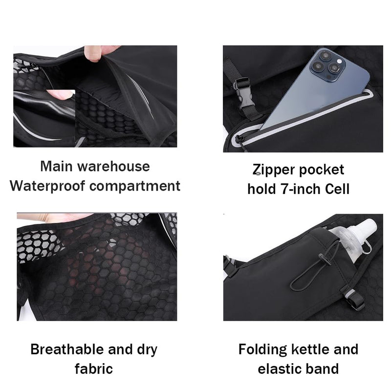 Running Vest for Men Women, Adjustable Running Hydration Vest with 500ml Soft Water Bottle, Water Backpack with Phone Holder