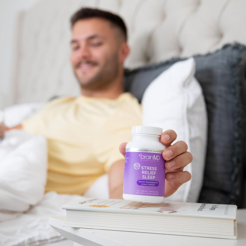 BrainMD Stress Relief Sleep Support with GABA Magnesium, 60 Capsules | Dietary supplement in capsule form for daily use, featuring a natural blend with 30 servings for routine wellness.