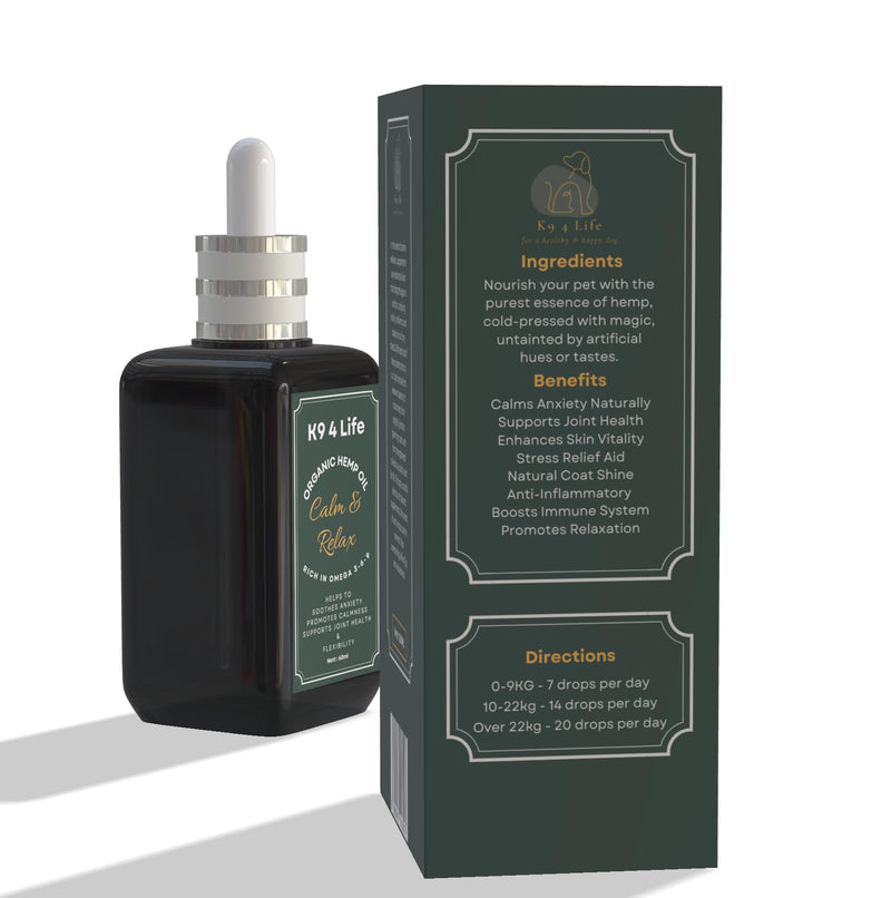 Hemp Oil for Dogs – Calming Anxiety Relief, Joint Support, Skin & Coat Care – Natural All-in-One Dog Supplement for Stress, Mobility & Digestion – K9 4 Life Large