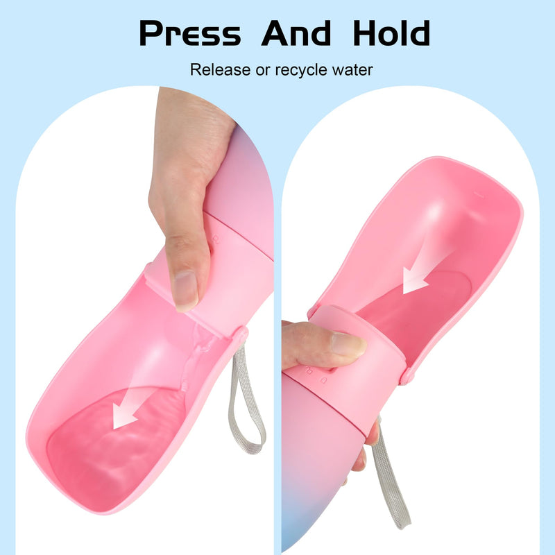 Portable Dog Water Bottle, Travel-Friendly Dog Travel Water Bottle with Carabiner, 10oz Outdoor Space-Saving Water Dispenser for Puppy,Cats, Pets for Walking,Hiking,Travel Pink - BeesActive Australia
