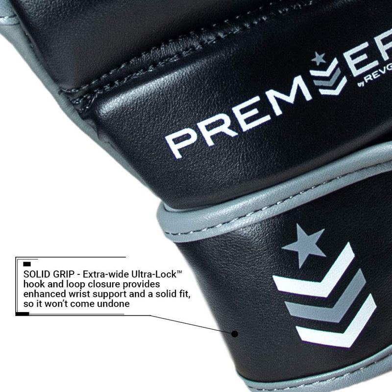 Revgear Premier MMA Grappling Gloves | Multi-Purpose, MMA, Kickboxing, Martial Arts and Boxing | Comfortable and Durable Gray/Black Medium