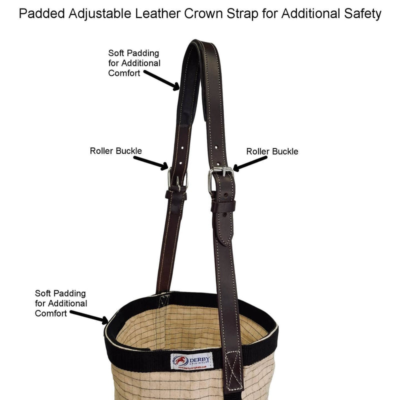 Derby Originals Ripstop 24 Oz Canvas Feed Bag with Padded Leather Crown Strap for Safety and No-Spill Flap Design Full Horse Royal Blue - BeesActive Australia