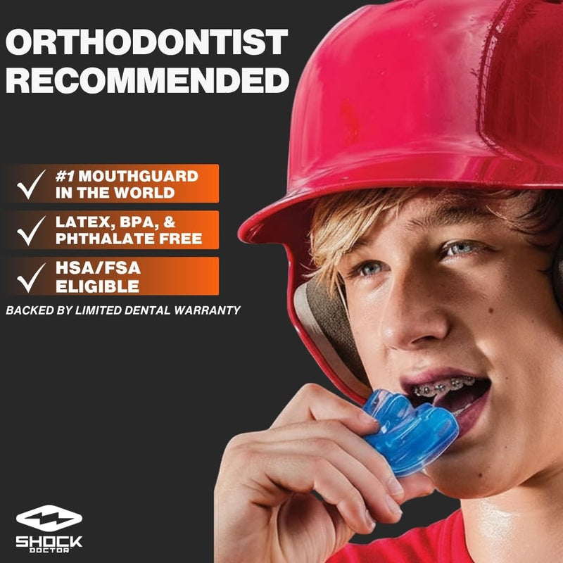 Shock Doctor Orthodontic Mouth Guard for Braces for Sports, Hockey, Lacrosse, Football, Baseball, Braces Mouth Guard, Upper Teeth Protection, Adult & Youth Mouth Guard Sizes, Pink