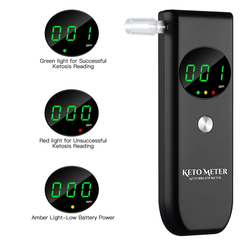 Home Ketosis Breath Analyzer Portable Ketone Breath Testing & Monitoring Professional Breath Ketosis Meter for Ketosis Testing ‚Äì Advanced Breath Ketone Tester with 10 Replaceable Mouthpieces Black
