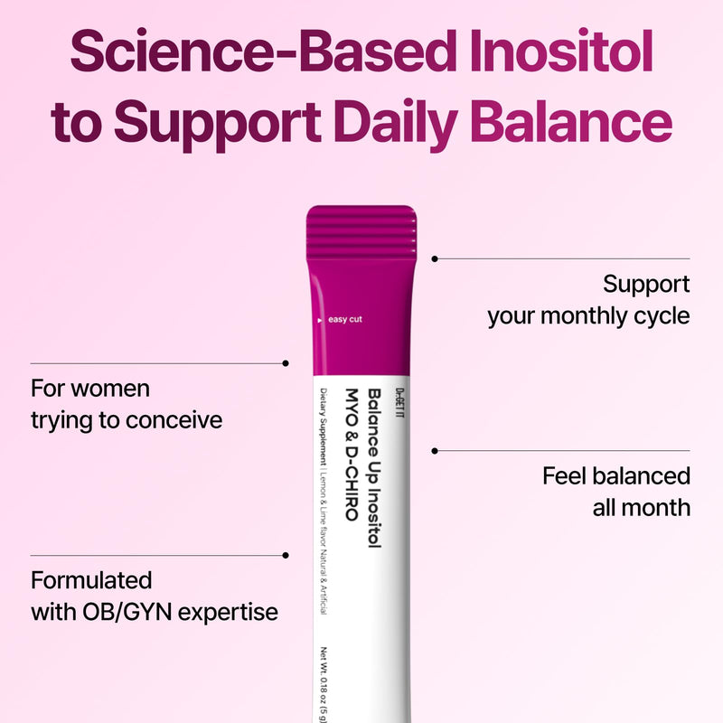 Balance Up Inositol 40:1 Myo & D-Chiro with Folate(Vitamin B9) & Choline – Hormone Balance & Reproductive Health Support for Women – Lemon Lime Stick Powder, 30 Servings