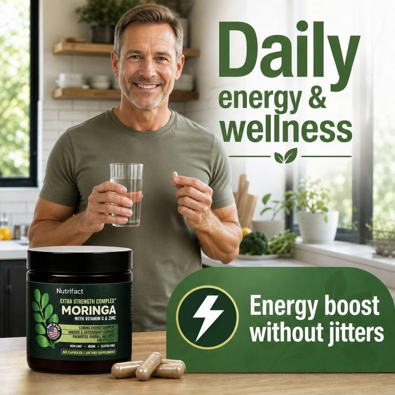Moringa Capsules with Vitamin C, Zinc & L-Lysine – Immune Support, Vegan | Oleifera leaf extract with ginger for energy, antioxidant and digestion; non-GMO, made in USA; 60 count