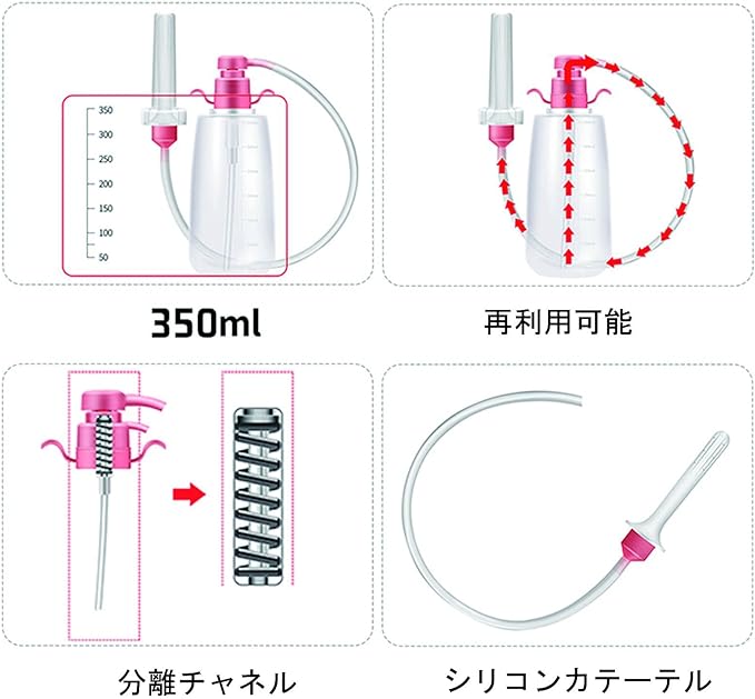 Enema, Enema, Cleaning, Enema Syringe, Intestinal Cleaner, Clean Shower, Multi-Purpose Washer, Enema, Pump, Manual, Development, Unisex, 13.6 inches (60 cm) Tube, 1 Storage Bag, 3 Enema Nozzles, Capacity: 11.8 fl oz (350 ml) - BeesActive Australia