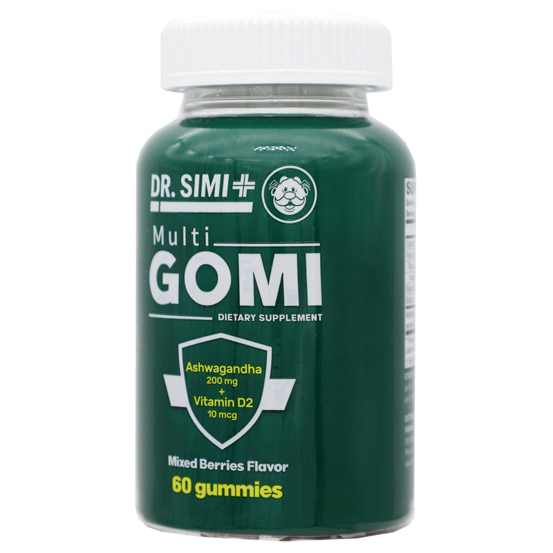 Dr. SImi Ashwagandha + Vitamin D2 Gummies Stress and Mood Support, Focus Support | 200 mg Ashwagandha + 10 mcg Vitamin D2 | Mixed Berries | 60 Count | Vegan, Non-GMO