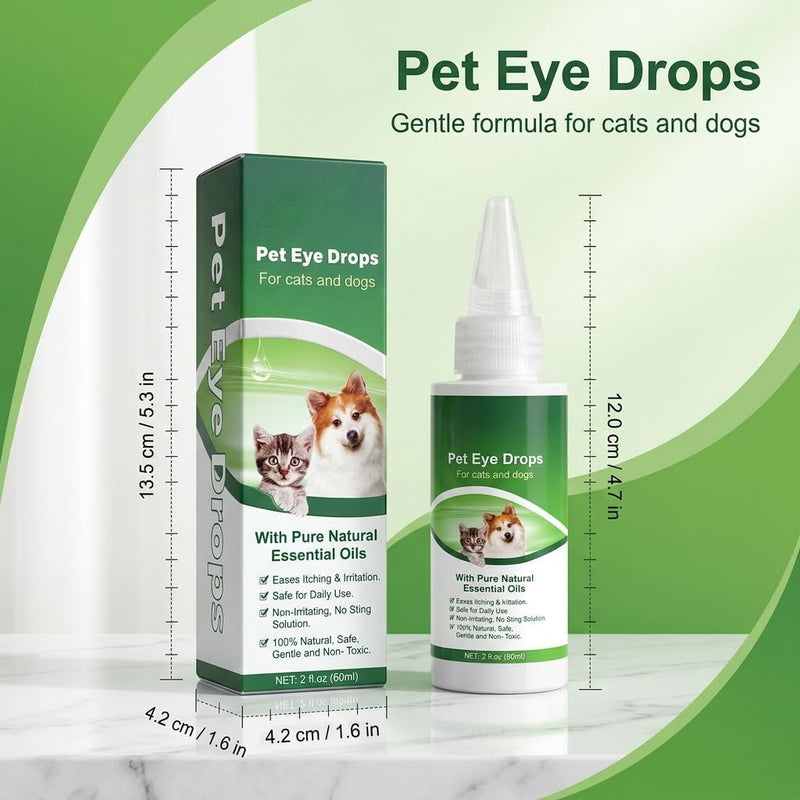 Dog Eye Drops 60ml - Gentle Eye Cleaner for Dogs & Cats | Cleansing & Soothing Eye Wash for Dry, Itchy, Irritated & Gunky Eyes | Tear Stain Remover & Daily Eye Care Solution