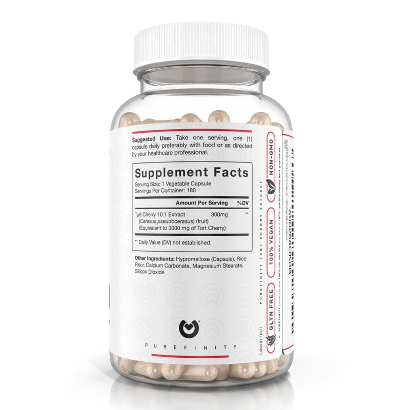 Tart Cherry Capsules, Uric Acid Flush Extract for Joints, 180ct | 6 Month Supply of Concentrated Tart Cherry Extract for Uric Acid Crystal Flush for Joint Recovery Support & Cleanse, Non-GMO 180 Count (Pack of 1)