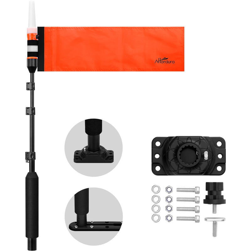 Affordura Kayak Lights with Orange Flag Pole Kit 55.5" Height White LED 360 Light Battery Powered Boat Navigation Lights for Night Kayak Fishing and Paddling, Perfect Kayak Accessories Gadgets