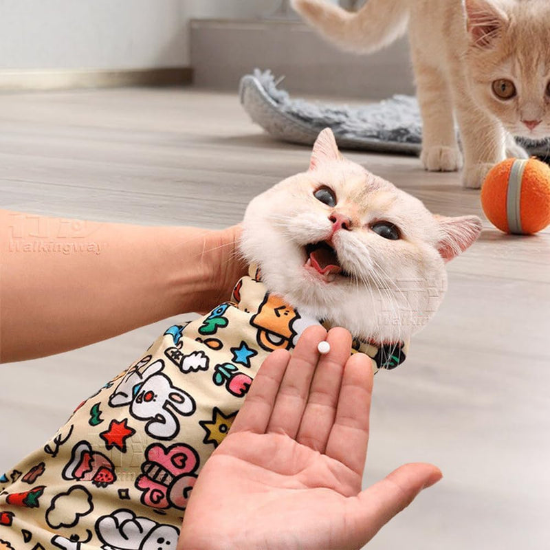 Cat Grooming Wrap,Self-Adherent Anti-Bite, Anti-Scratch, Anti-Escape Calming Wrap, Nail Clipping- Multifunctional Pet(M (Within 11.1lbs)) - BeesActive Australia