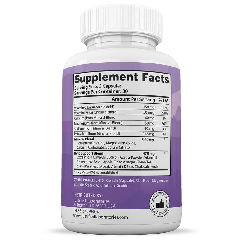 Justified Laboratories (2 Pack Ultra Fast Pure Keto Boost Pills 1275MG New & Improved Formula Contains Apple Cider Vinegar Extra Virgin Olive Oil Powder Green Tea Leaf 120 Capsules 60 Count (Pack of 2)