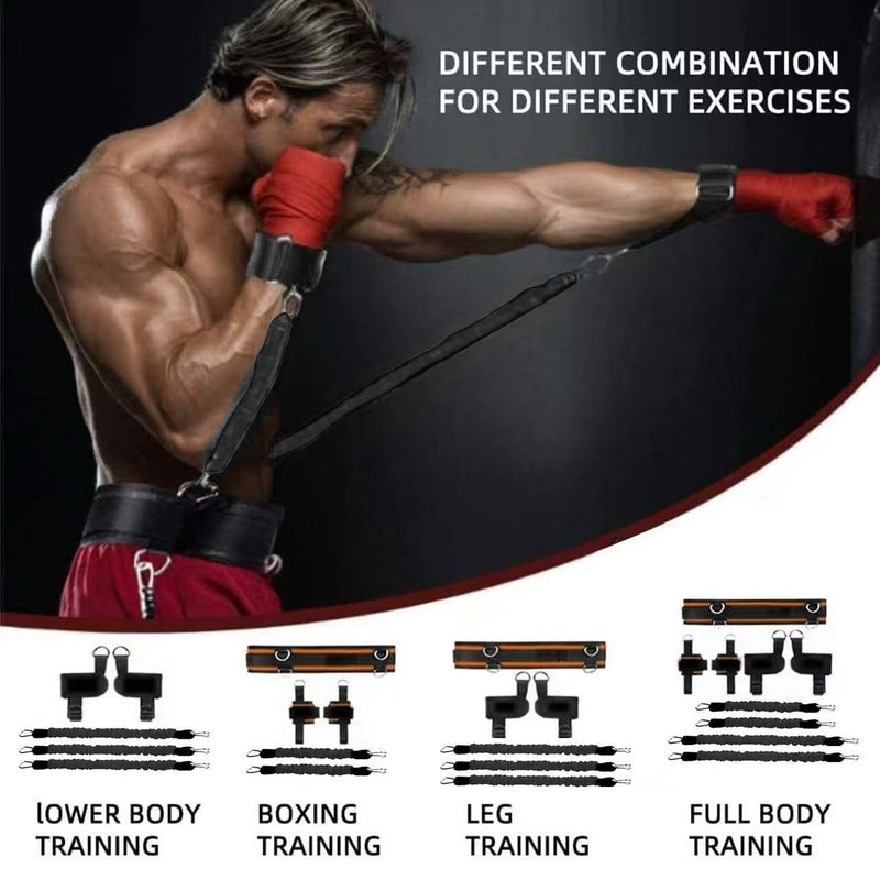 Boxing Resistance Bands Set, Leg Power and Agility Speed Trainer for Men and Women Full Body Home Gym Workout Punch Pro with Belt, Ankle, Kicking for MMA 160lb-4 rope