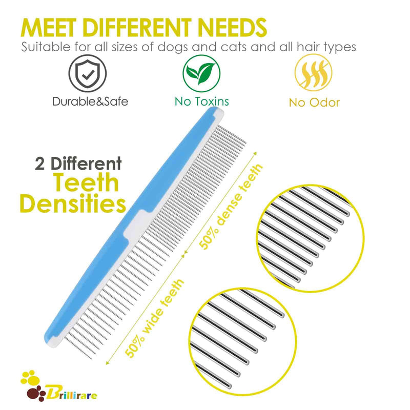 2 Pack Dog Combs, 2-in-1 Stainless Steel Cat Grooming Comb with Rounded Teeth, Professional Pet Dematting Tool, Prevents Knots and Mats for Small, Medium & Large Pets with Long & Short - BeesActive Australia