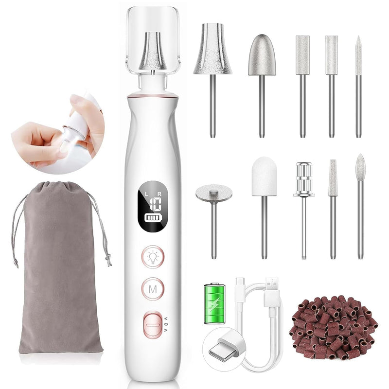 Professional Nail Drill Kit: Electric Nail File with LCD & Lamp, Long-Lasting Thick Toenail Grinder, Rechargeable & Cordless Toe Nail Dremel Tools for Women & Men Manicure and Pedicure Gifts Pro White - BeesActive Australia