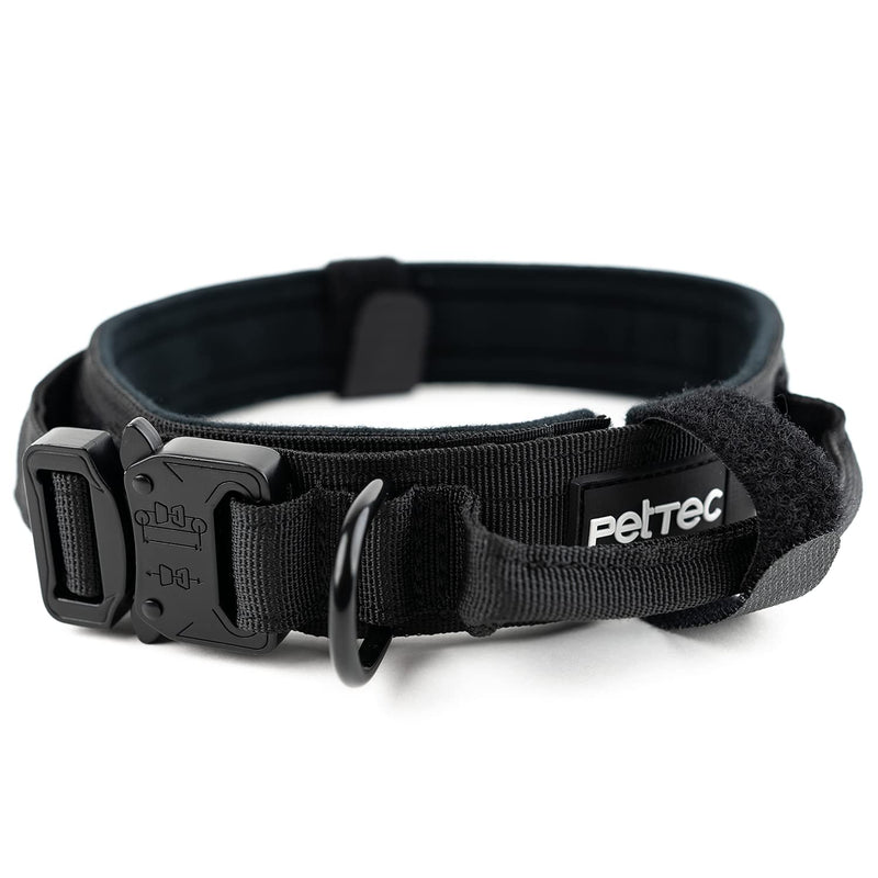 PetTec dog collar made of neoprene & nylon, collar with handle for small & large dogs, softly padded (S-XL), extremely robust & water-repellent, adjustable, set collar & drag leash collar XL (61 - 71 cm) black - BeesActive Australia