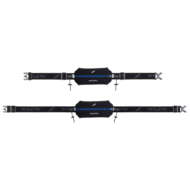 Fitletic Neo Race Belt, Black & Blue | Unique No Bounce Design for Marathon, Triathlon, Trail, 5k, 10k | Running Belt | N01R-04