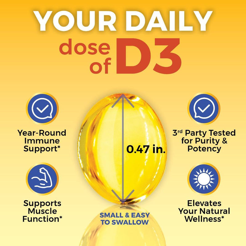 Viva Naturals D3 Vitamin 5000 IU Softgels (125 mcg), 360 Softgels - High Potency Vitamin D Supplements for Healthy Immune Function, Bones & Muscles - Made with Organic Liquid Coconut Oil - BeesActive Australia