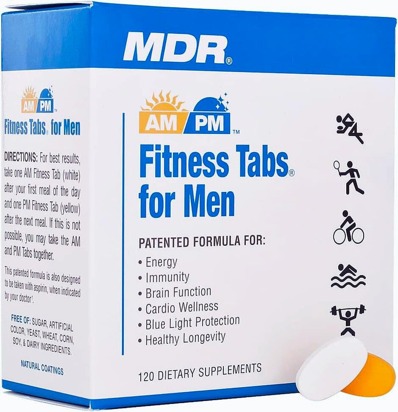 MDR Fitness Tabs Patented AM/PM Multivitamin for Men – Doctor Formulated Daily Supplement with Targeted Nutrients for Energy, Brain Function, Immunity & Cardio Health – Gluten Free – 2 Month Supply