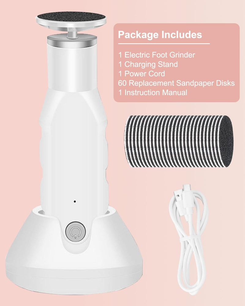 Electric Foot Callus Remover, Dioche 650 RPM Electric Foot File, Adjustable Speed, USB Charging, Removable and Washable, with 60pcs Replacement Sandpaper Disk, for Dead Cracked Hard Skin Calluses - BeesActive Australia