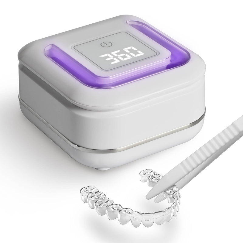 FSA HSA Eligible | 2-in-1 Ultrasonic & U-V Dental Cleaner, 42kHz Deep Cleaning Machine with Digital Timer, 180ml Pod for Retainers, Aligners, Mouth Guards | Viewing Port White - BeesActive Australia