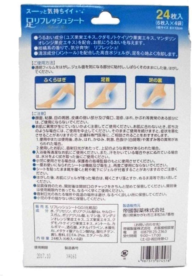Teikoku Pharmaceutical Foot Refresh Sheet, Total of 72 Sheets (6 Sheets x 4 Bags x 3 Boxes), Sap Sheet - BeesActive Australia