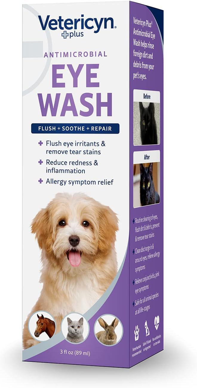 Vetericyn Plus Dog and Cat Eye Wash | Eye Drops for Dogs and Cats to Flush and Soothe Eye Irritations, Dog Tear Stain Cleaner, Safe for All Animals. 3 ounces 3 Fl Oz (Pack of 1) - BeesActive Australia