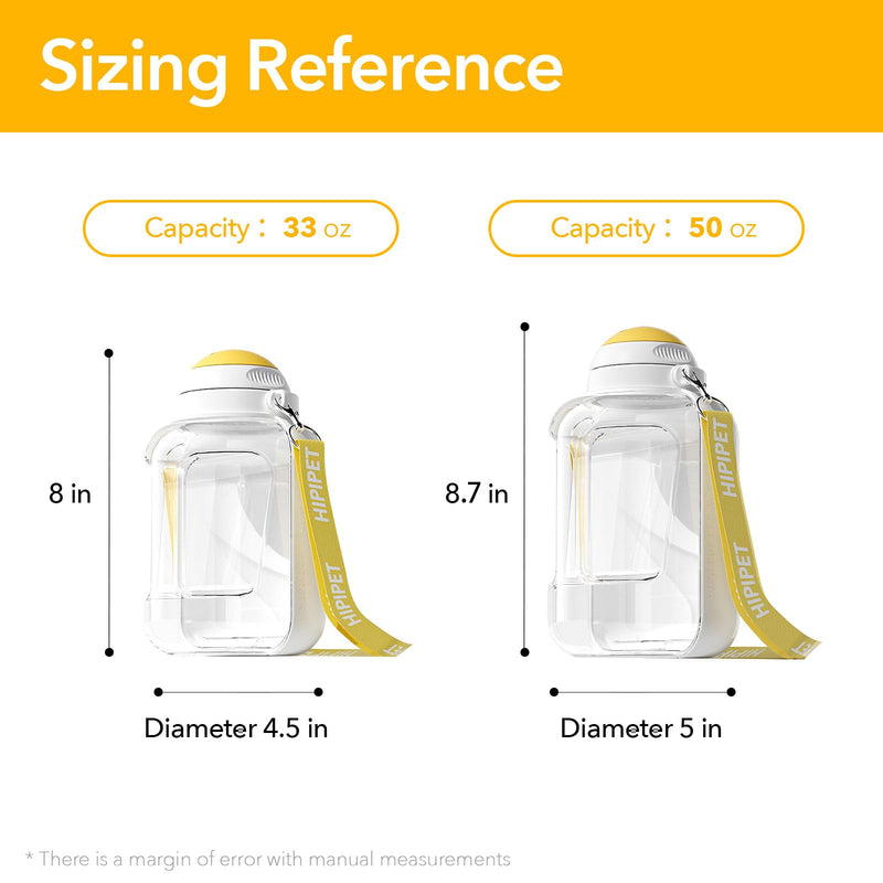 33-50oz Resin Portable Dog Water Bottle with Folded Water Bowl for Large Dogs, Large Capacity and Leak-Proof with Shoulder Strap. Essential for Dog Hiking, Camping, Walking. (Yellow, 50oz) Yellow - BeesActive Australia