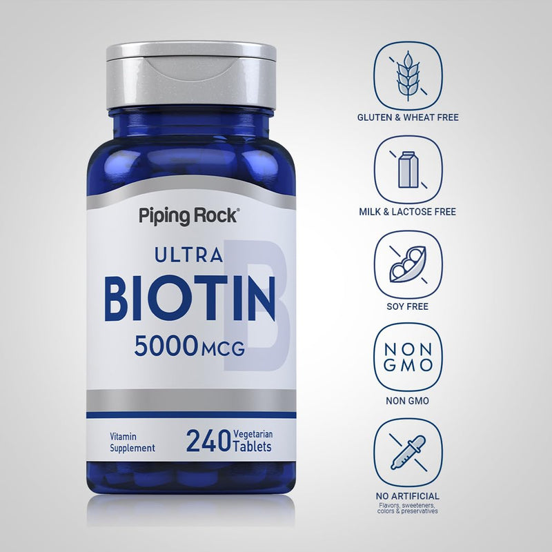 Piping Rock Biotin 5000mcg | 240 Tablets | Vitamin Supplement | Vegetarian, Non-GMO, Gluten Free