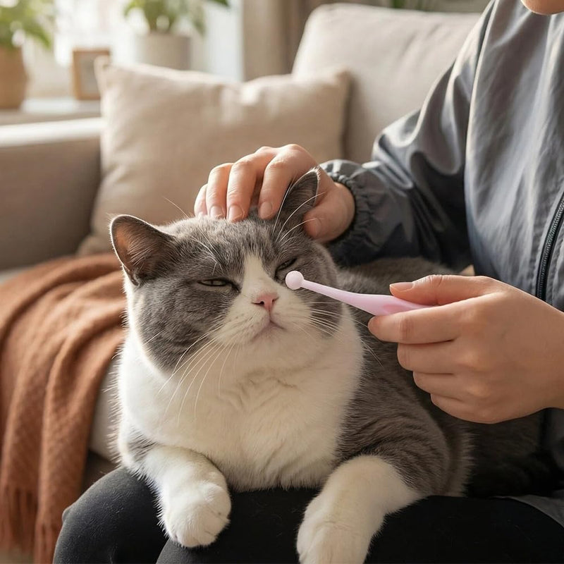 DQITJ 6 Pack Gentle Eye Care Brushes for Pets, Pink Soft Fiber Tear Stain Remover – Safe Tapered Tip for Delicate White Fur
