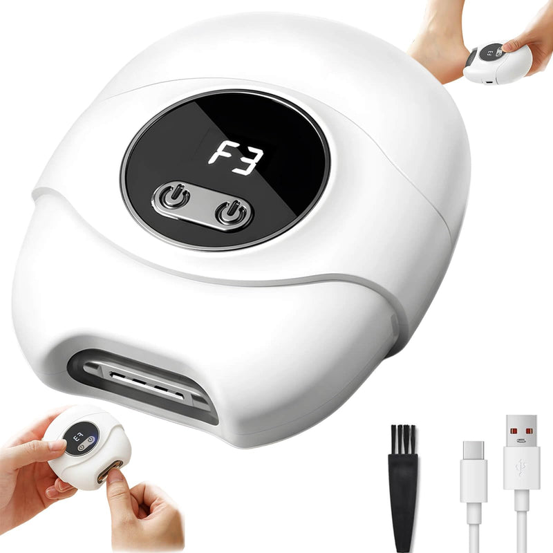 3 in 1 Electric Nail Clippers,Nail Trimmer with Cocoon Removing Function,Nail Scraps Storage,Nail Care Tool with 3 Adjustable Speeds,Automatic Electric Toenail Clippers for Seniors,Kids,Adults (White) White