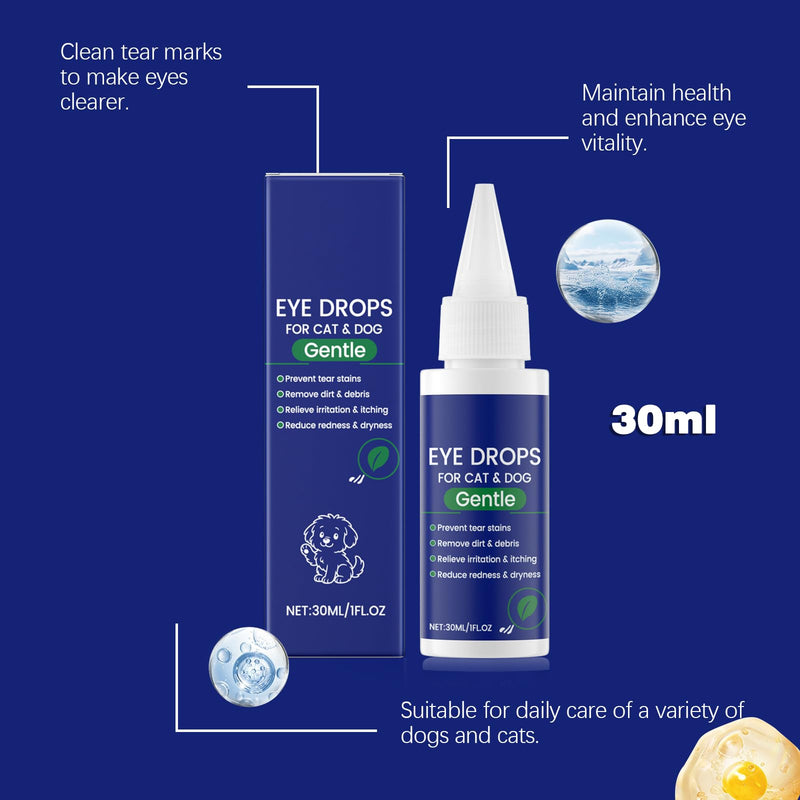 Dog Eye Drops, Brightening Eye Drops for Cats Pets,Tear Stain Remover Relieve Eyes Itching, Gentle Soothing Moisturising, Eyes Dryness Treatment, Eye Care Gel for Dog Cat Animal, 30ml