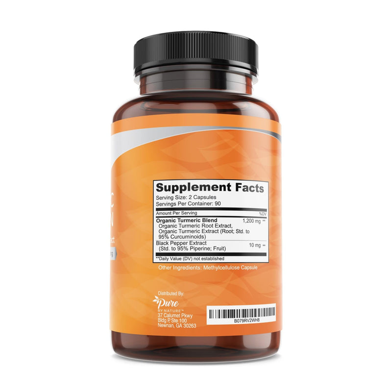Pure By Nature Turmeric Curcumin with Black Pepper Extract 10 mg Capsules, 1200 mg per Serving, Organic, High Absorption Antioxidant Support (180 Count) - BeesActive Australia