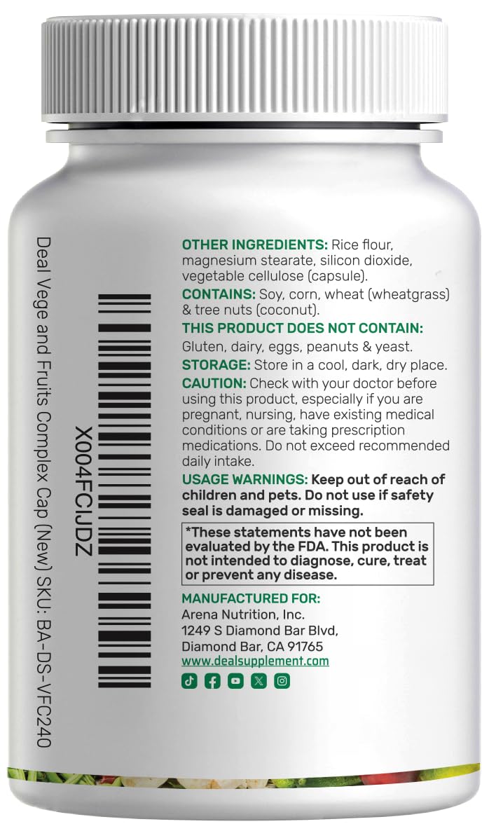 Nature’s Fruits & Veggies Supplement, 240 Veggie Capsules – 80 Whole Food Superfoods for Daily Balance – 40 Fruits with 40 Vegetables and Greens – Non-GMO, Gluten Free