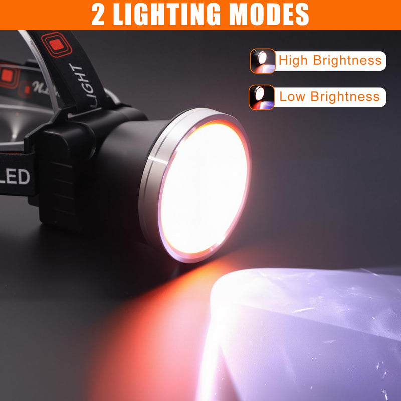 Kitness High Lumen Coon Hunting Light, Hands-Free Superbright LED Headlamp, Waterproof & Rechargeable Spotlight, 2 Light Modes Headlight for Hunting, Hiking and Fishing (Silver-Yellow Light) Silver-Yellow Light