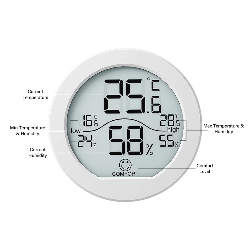 SECRUI Hygrometer Thermometer for Room Temperature Humidity Meter Indoor Thermometer Accuracy Calibration LCD Temperature Sensor with Maximum and Minimum Records, TH1, White, 2 Pack TH1 x2 - BeesActive Australia