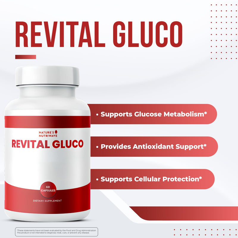 Revital Gluco – Vitamin C, E, Magnesium & Biotin – 60 Ct, 3 Month Supply | Also includes 10+ botanicals with Vitamin C, E, Magnesium, Biotin & Zinc | Non-GMO, Stimulant-Free | Daily capsule 60 Count (Pack of 3)