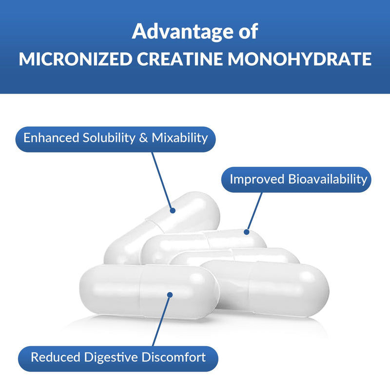 Micronized Creatine Monohydrate Capsules -5000mg per Serving with Vitamin B12 for Women & Men- Easy to Swallow, Vegan, Gluten Free,150 Count