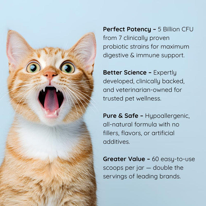 Apawthecary Probiotic and Prebiotic Supplement for Cats, 7 Strain Blend, 3 Billion CFU, Natural Pumpkin Carrot Flavor, Gut Health Support, 3.8 oz Powder with Measuring Scoop