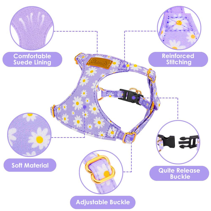 SlowTon No Pull Dog Harness with Leash - Soft Lightweight Floral Pattern Puppy Harness, Adjustable Pet Harness for Small Medium Dogs Doggie (Purple S) Small(9-17.5lb) Purple - BeesActive Australia