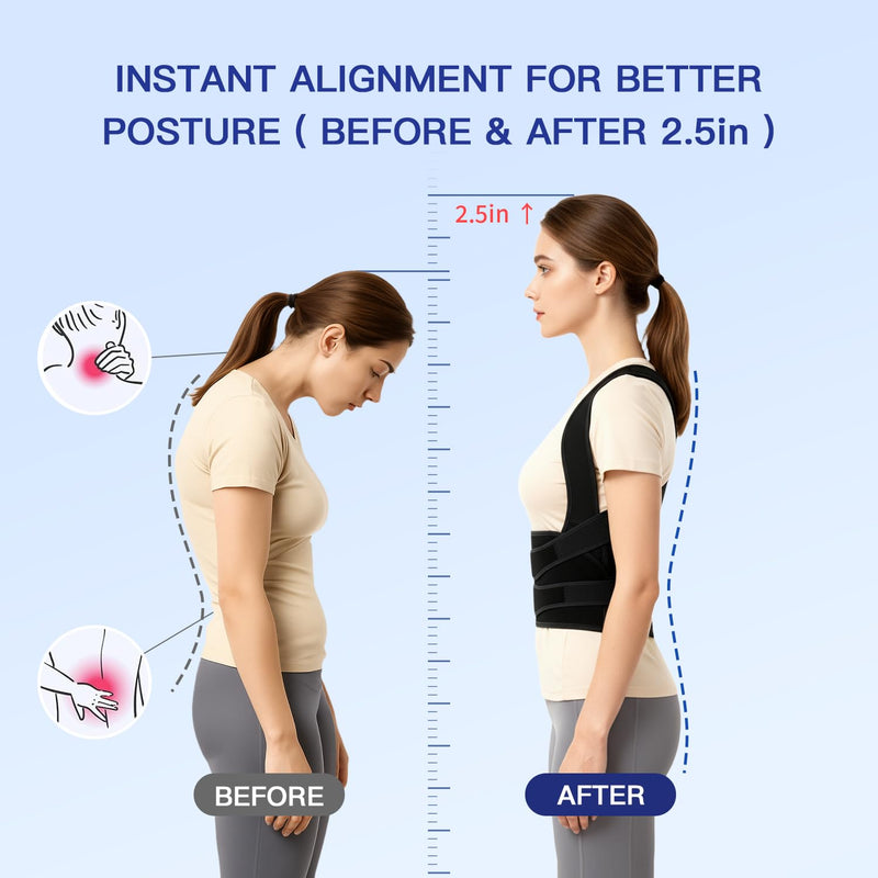 Posture Corrector for Women & Men, Back Brace Straightener with Adjustable Support, Relief for Neck/Shoulder/Back Pain, Scoliosis & Hunchback Correction, Breathable Mesh Design Medium Black - BeesActive Australia